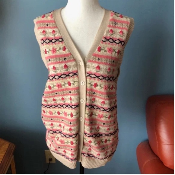 Vintage Northern Reflection boho cream and pastel button up cottagecore vest EUC - Picture 7 of 7